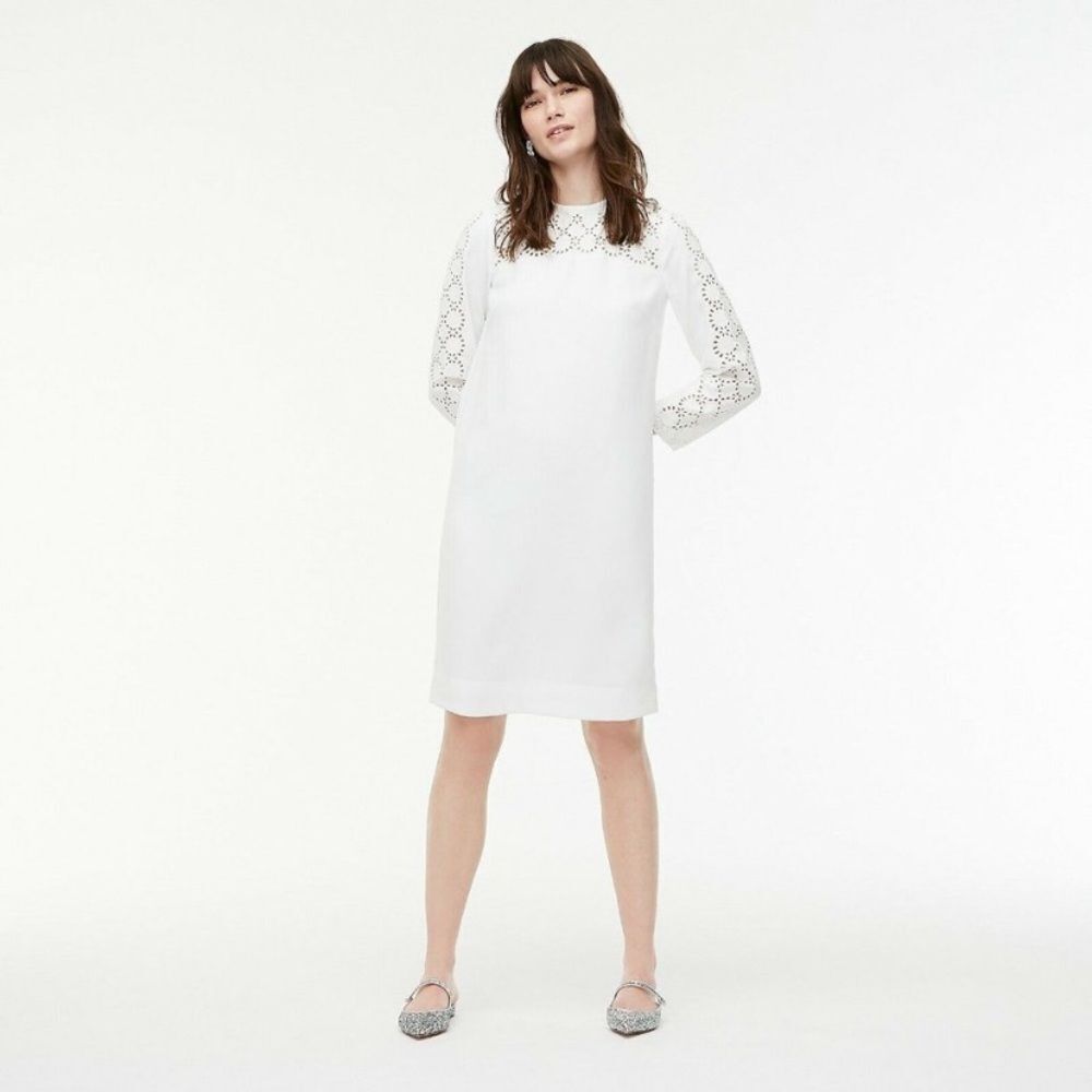 JCREW white laser cut eyelet dress in 365 crepe